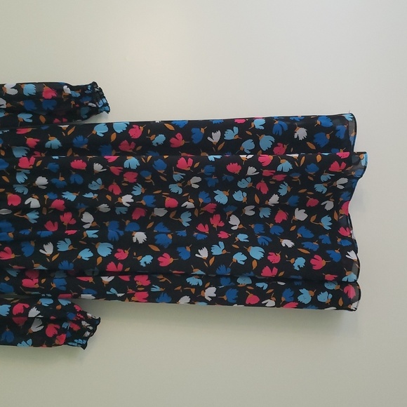 J. Crew Floral Midi Dress 4 Black Blue Pink Long Sleeve Cottage Office Career - Picture 3 of 16